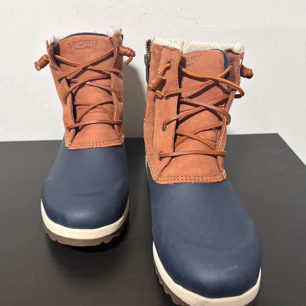 Sperry Women's Maritime Repel Thinsulate TanNavy Snow Boots Waterproof Wool 9.5M